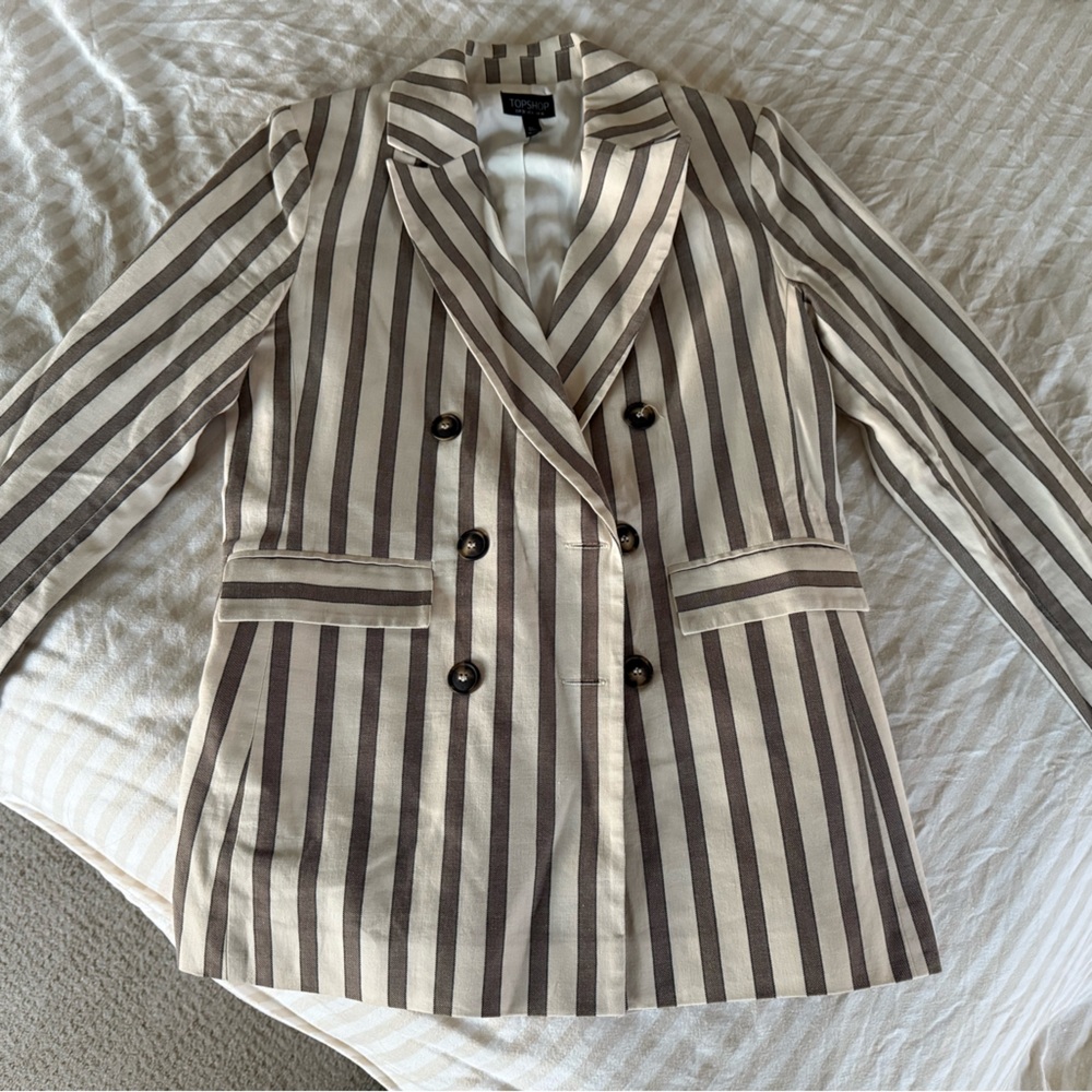 Topshop Beige and Black Striped Blazer